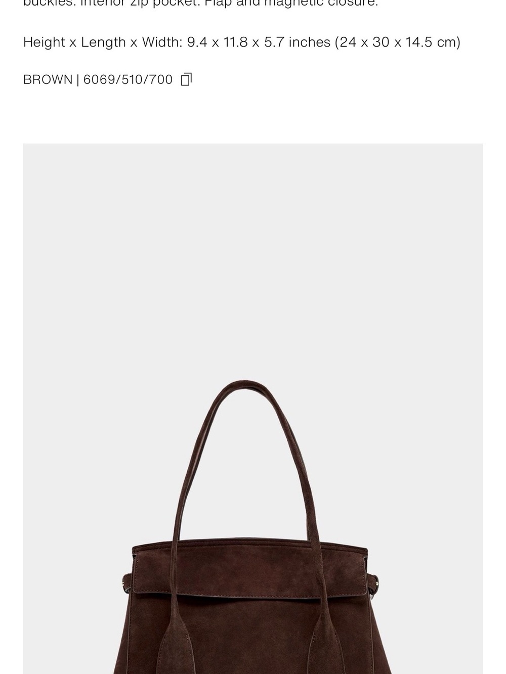 Zara Classic Dark Brown Suede Tote Bag - Women's Shoulder Bag - Picture 2 of 6